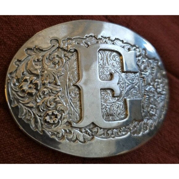 ADM Award Design Medals INC Solid Brass Vintage Belt Buckle Monogram Initial E - Picture 2 of 6